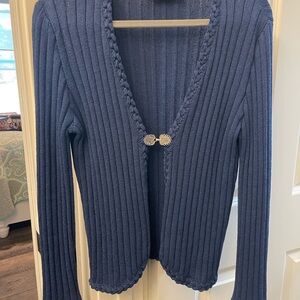 St. John Navy Ribbed Cardigan